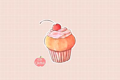 cup cake bread cake cherry cupcake cute dessert desserts digital art digital illustration digital painting digitalart food food illustration food illustrator illustration kawaii pink sticker sweet