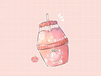 peach cute digital art digital illustration digitalart drink food food and drink food illustration food illustrator fruit illustration kawaii peach pink snack sticker