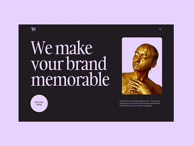 TopNotch - Branding Agency Website - Hero Animation agency branding dark grid layout motion pink purple serif font ui ui design webflow website