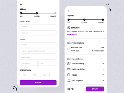 E-Commerce - Checkout checkout checkout flow credit card delivery method design e-commerce form input field interface ios mobile offers order details order summary payment method progress bar shopping cart ui user interface ux