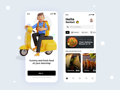 Food Delivery App Design 3d illustration 3d modeling black theme breakfast delivery delivery app food and drink food app food delivery food delivery app food delivery app india food illustration indian design studio indian designer indianpix minimal app minimal food delivery app sanket yellow