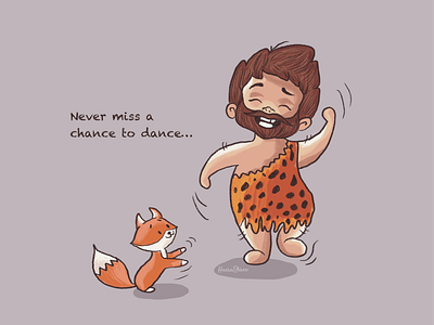 Never miss a chance to dance chalk cute art cute illustration dance dance party design early man fox illustraion pebble positivity poster rock