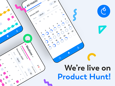 Confetti iOS + Android is Live on Product Hunt! branding dashboard design flat illustration launch launch day launch page logo product hunt