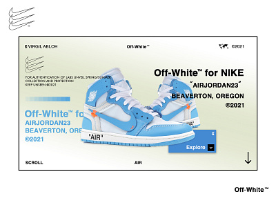 Off-White™ x NIKE "AIRJORDAN23" branding clean flat illustration jordan jordan 1 minimal nike offwhite ui uidesign ux virgilabloh web webdesign