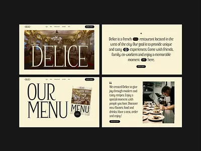 DELICE - Restaurant Website Layout elegant food grid layout luxury minimal modern restaurant serif font ui ui design website yellow