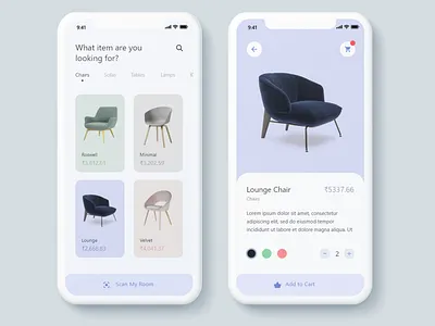 Furniture App UI app design ar app dailyui ecommerce app furniture app interfacedesign ios app minimalist pastel colors simple design ui ux xd