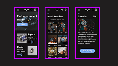 Mobile watch shop app design dark theme ecommerce mobile design ui design