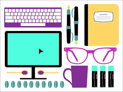 Things on my desk adobe illustrator composition design graphic design illustration layout vector design