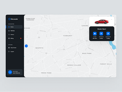 GoLocate UI Design blue branding car tracker colorful control panel dark inspiration logo mockup modern sleek software design tracker tracker app ui design user interface ux design