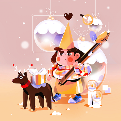 Merry Christmas & Happy 2021 character chritsmas dog illustration nature new year presents