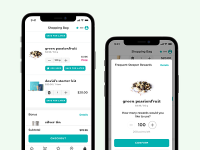 DAVIDsTEA Rewards cart checkout mobile rewards ui