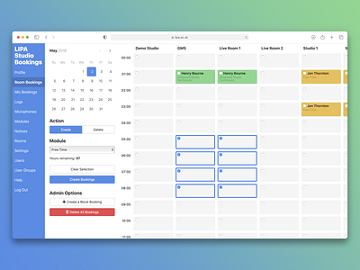 LIPA Studio Bookings booking calendar date studio