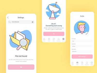 Empty States for app design app app design app illustration clean ui cleaning colorful cute file not found icon set illustration minimal minimalism pastel pink stroke icon yellow