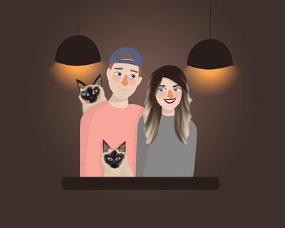 Family with cats cats couple family happy illustration love people photoshop