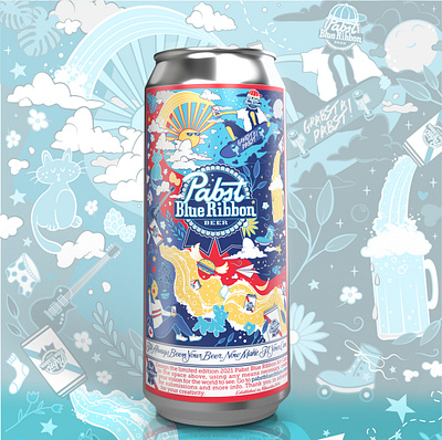 "Nice Day for a Pabst!" Pabst Blue Ribbon Submission adobe dimension beer branding beer can design beer label beer label design can art design contest dimension graphic design illustration label art label design label mockup mockup pabst blue ribbon packaging design render vector vector art vector illustration