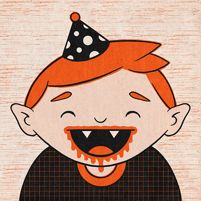 Vampire birthday boy - illustration 60s 70s birthday party black cartoon character design comic books halftone illustration mid century modern orange procreate retro texture vampire vintage