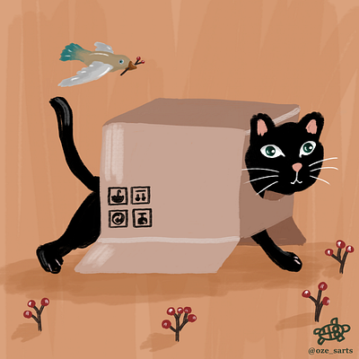 Box cat baird black black cat box cat cat illustration childrens book childrens illustration color creative illustration