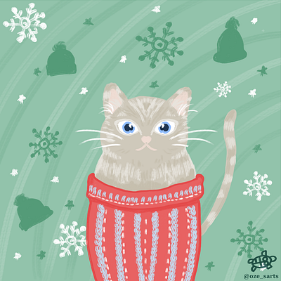 Winter cat cat childrens book childrens illustration color illustration wintar hat winter