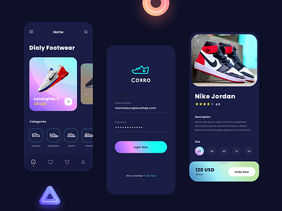 Shoes App app dark dashboard gradient icon ios login nike shoes shoes app ui