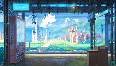 station artist background background design concept concept art concept design enviroment environment art fantasy fantasy background illustration station