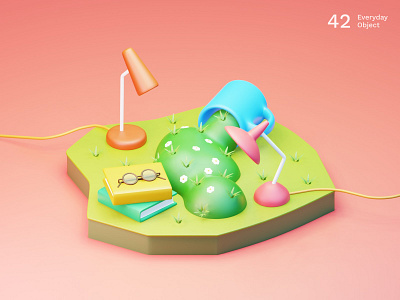 Study garden | Everyday object 3d books desk garden glasses illustration lamps reading school student study