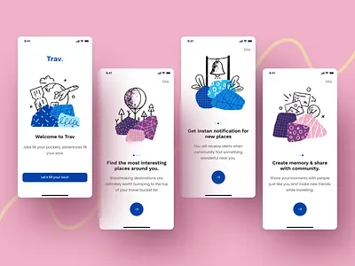 Travel mobile app onboarding Design. 2020 trend app clean ui cool design minimal mobile mobile app mobile app design mobile ui modern new design onboarding onboarding illustration onboarding ui online place travel travel app trending
