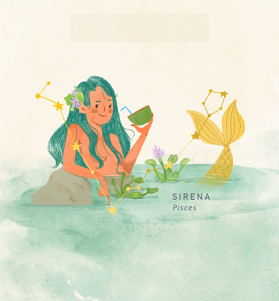 Tala [Sirena - Pisces] digital painting girl horoscope illustration mermaid mythology siren sirena watercolor zodiac