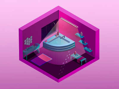 isometry bathroom bathroom design illustration isometry purple vector