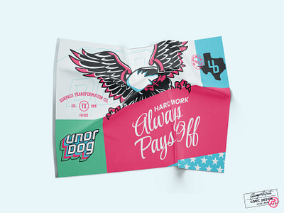 Banner Design for Undrdog american automotive banner blue brand identity branding car cars cartoon company eagle green illustrator merch merchendise pink print stars texas vector