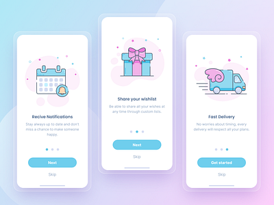 Gift App - Onboarding Design app birthday design figma gift icons illustration light minimal mobile app onboard onboarding simple ui wishlist