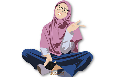 Muslim woman wear eyeglasses sitdown branding design flat icon illustration illustrator muslim muslimah vector woman woman illustration