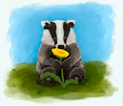 Little badger animals badger draw drawing drawn fairytale flower ilustration ipad kids pencil procreate sketch