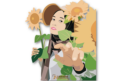 Woman Muslim and sun flower beautiful female flower garden hat illustration illustration art smile sun woman