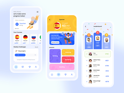 Reo - Language Learning App app courses design flat gradient icon illustration language language app language learning memoji minimal ui vector