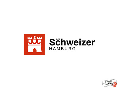 Logo Design for Der Schweizer castle culture ecommerce europe flag food germany graphic design heritage high end history icon logo logomark mark quality red simple store switzerland