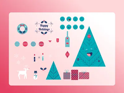 Holiday set illustrations christmas christmas tree holiday season illustration vector