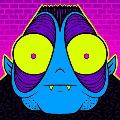 Whatcha doin'? - illustration big eyes bricks creature illustration monster neon colors procreate vampire