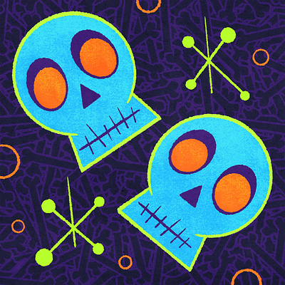 Retro skulls - illustration 60s 70s cartoon halloween illustration procreate retro skeleton skulls texture vintage