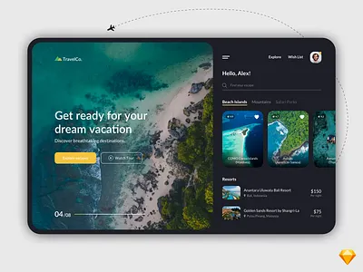 ⛰️• TravelCo. Travel App Dashboard - Dark dark theme sketch sketch app travel agency travel app travel app dashboard travel app design travel app ui travel app ui design