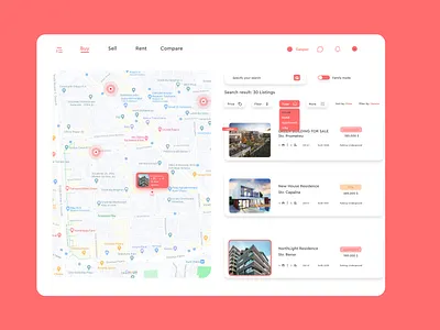 Real Estate - Web Platform 2021 apartment branding color dribbble house map new realestate realestateagent realestatelogo red redesign rental renting uiux website design