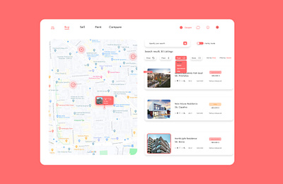 Real Estate - Web Platform 2021 apartment branding color dribbble house map new realestate realestateagent realestatelogo red redesign rental renting uiux website design