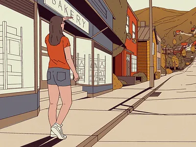 Climb city girl hill illustration mountain outdoors outside road street town walk