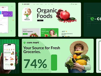 E-com mart Organic Grocery e-commerce Branding UI/UX Design admin panel branding dashboard delivery app delivery management system delivery website design ecommerce app ecommerce dashboard ecommerce design ecommerce management ecommerce website design grocery app grocery dashboard design grocery website management system ui user interface ux website