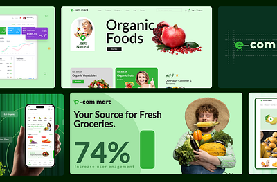 E-com mart Organic Grocery e-commerce Branding UI/UX Design admin panel branding dashboard delivery app delivery management system delivery website design ecommerce app ecommerce dashboard ecommerce design ecommerce management ecommerce website design grocery app grocery dashboard design grocery website management system ui user interface ux website