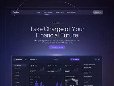 Fundora Finance darkmode dashboard financeapp fintech futuristicdesign ui ux webdesign