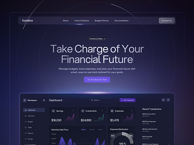 Fundora Finance darkmode dashboard financeapp fintech futuristicdesign ui ux webdesign