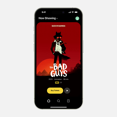 Cinema Mobile App — Ticket Purchase animation app booking booking app cinema clean daily ui dark mode design interaction interface ios motion movie movie poster ticket ticket booking ui ux