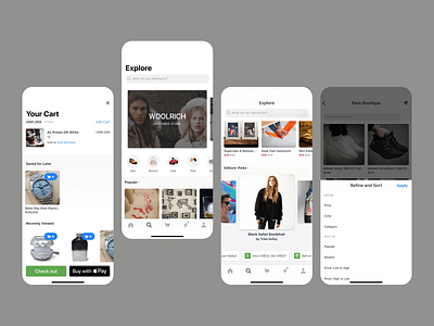 E-Commerce App Design adidas shoes apple pay boutique category ecommerce app fashion goods intuitive design mobile app online store price product page rare goods rolex watches shooping shopping experience simple navigation user interface ux design uxui