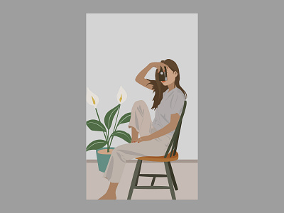 Girl with a camera illustration art camera chair design fashion fashion illustration female feminine flat flat design flower girl illustration illustration art interior minimal photography style vector