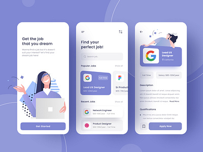 Job Finder App app design dailyui illustration inspiration interface job job finder minimal mobile mobile app mobile app design mobile ui trends ui ui design ux ux design